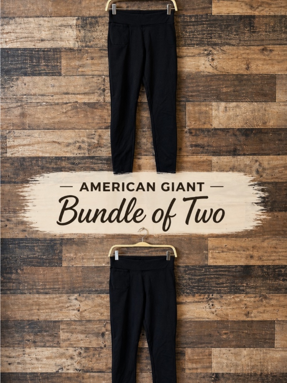 American Giant Black Ponte Leggings Small Tall 2 Pack Made in USA Pull-On Pants